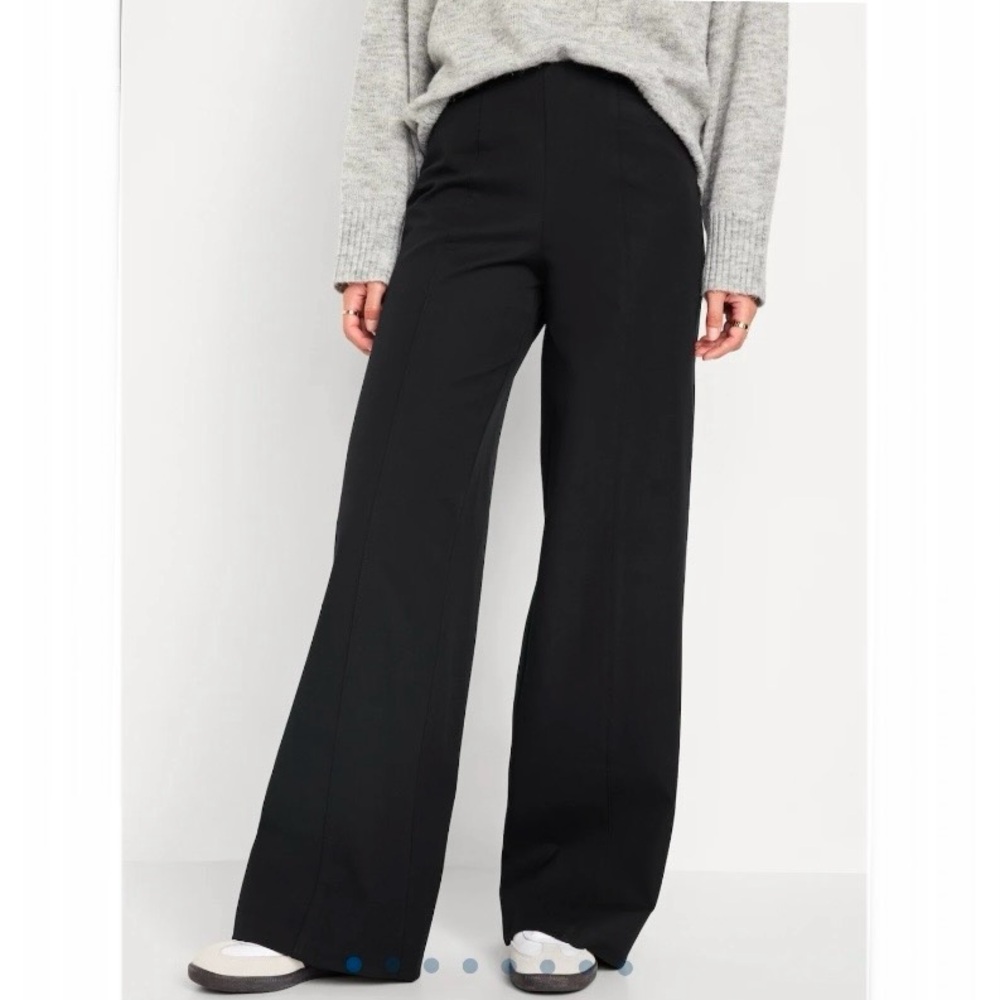 Old Navy Womens Wide Leg Pixie Pants Medium Petite Black Pull On Stretch Office